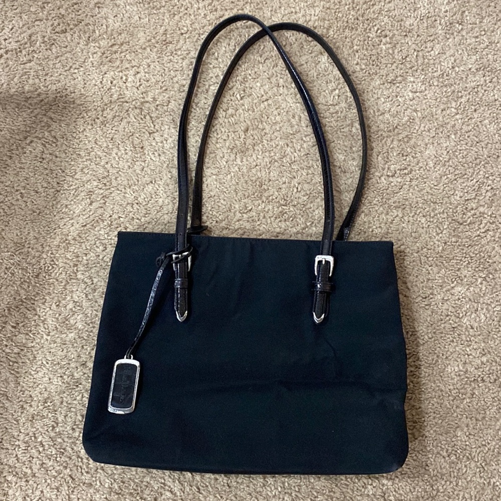 Ralph Lauren leather trimmed shoulder bag in black